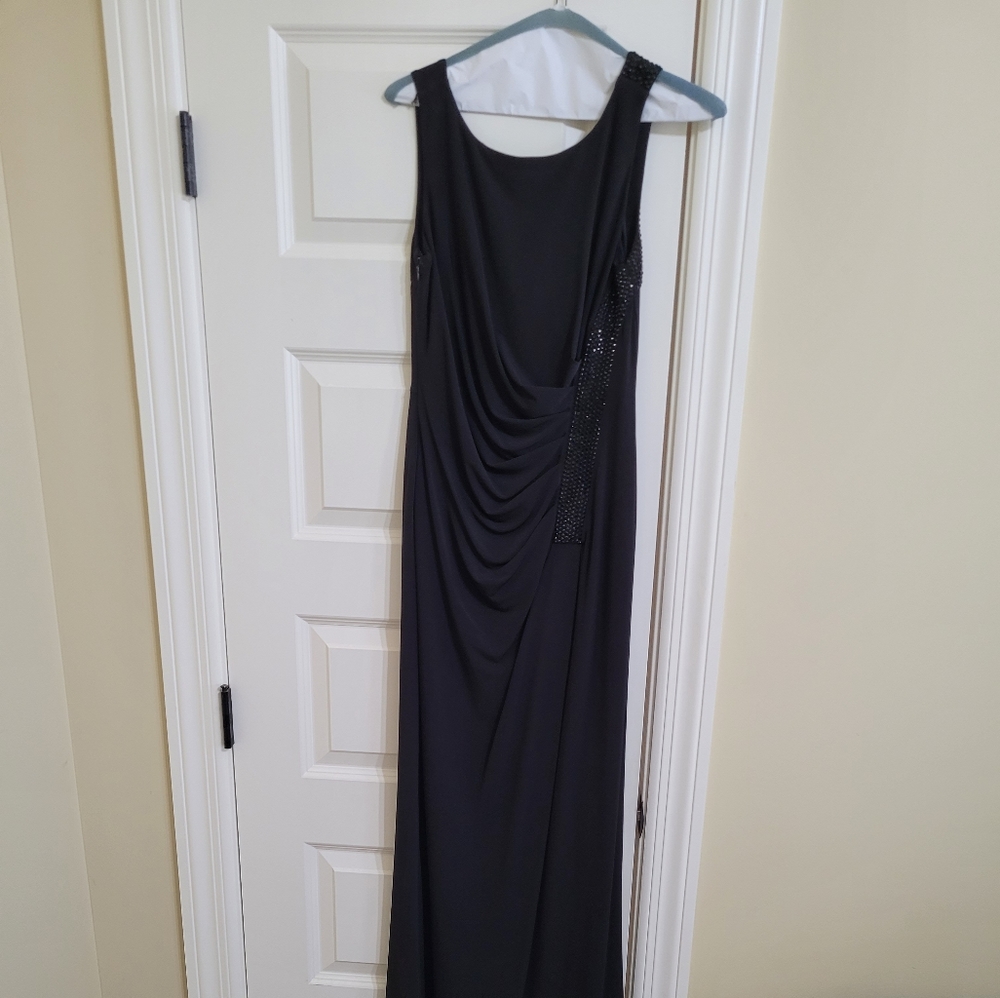 Full length black beaded Calvin Klein evening / prom dress